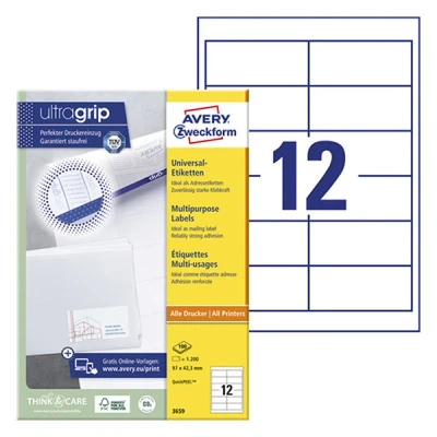 Image of Avery Dennison Zweckform 3659 Universal Labels 97 x 42.3 mm 100 Sheets White
