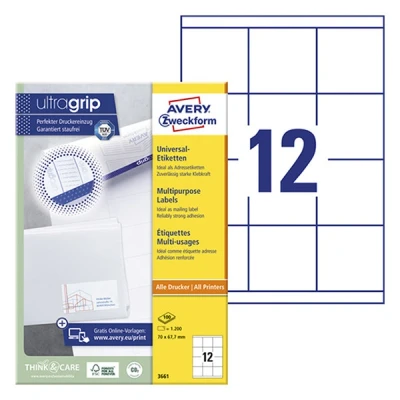 Image of Avery Zweckform 3661 Universal Labels 100 Sheets / 1,200 70 x 67.7 mm White
