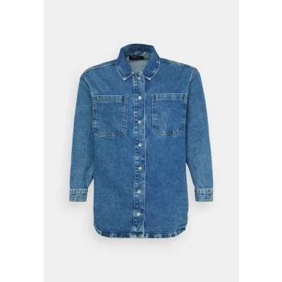 Image of Noisy May Nmalva Shacket Buttondown blouse, Women&#039;s, Size: 18, Medium blue denim