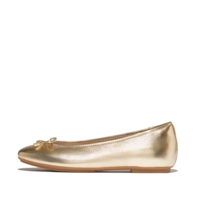 Image of Fitflop Women&#039;s Delicato Bow Soft Metallic Leather Ballet Flats, Platino, 7 UK Narrow