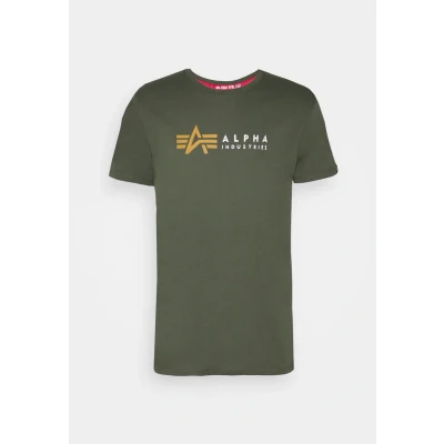 Image of Alpha Industries Label Print Tshirt, Men&#039;s, Size: XS, Dark olive