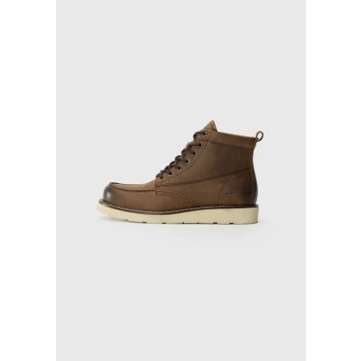 Image of JACK &amp; JONES Men Jfwtoronto Leather Boot Styd Ln, Brown Stone, 8 UK