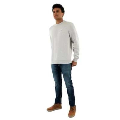 Image of Tommy Jeans Men&#039;s Tjm Reg S Flag Fleece Crew Dm0dm20741pj4003 Pullover Sweatshirt, Grey (Silver Heather), M, M