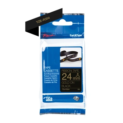 Image of Brother TZe R354 Labelling Tape Cassette, Gold on Black, 24mm (W) x 4M (L), Ribbon Tape, Genuine Supplies