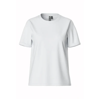 Image of Pieces CRIA FOLD UP Solid TEE Basic Tshirt, Women&#039;s, Size: XS, Bright white