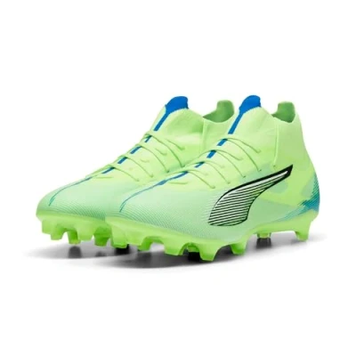 Image of Puma Ultra 5 Match Laceless FG/AG Moulded stud football boots, Men&#039;s, Size: 10, Fizzy apple/white/bluemazing Textile/synthetics