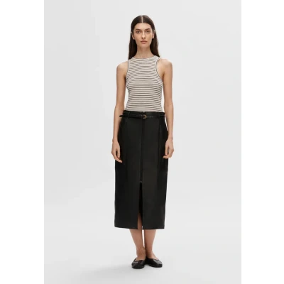 Image of SELECTED FEMME Women&#039;s Slfanna O neck Striped Tank Top Noos, Oatmeal/Stripes:w. Black, XS