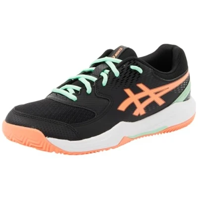 Image of Asics GEL Dedicate 8 Unisex Multicourt tennis shoes for kids, Size: 2.5, Black/vivid coral
