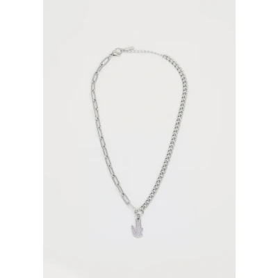 Image of Lacoste For Men and Women Crocodile Collection Chain Necklace in Stainless Steel with a Shaped Charm Available Silver or Gold Version, One Size, Steel, No Gemstone