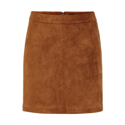 Image of Vero Moda Women&#039;s Vmdonnadina Faux Suede Short Skirt Noos, Brown (Cognac Cognac), L