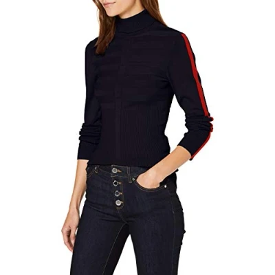 Image of Morgan Women&#039;s Pull Col Roulé Bande Couleur Manche Mentoi Pullover Sweater, Navy/Red, TS