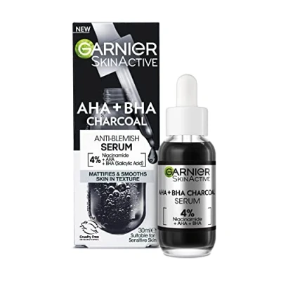 Image of Garnier Skinactive 4% AHA BHA and Niacinamide Charcoal Serum, Resurface Smooth Skin Texture 30ml