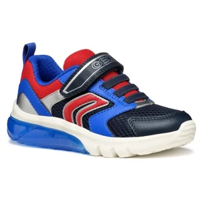 Image of Geox Light UP Ciberdron BOY Trainers for kids, Size: 3, Navy/dark red Imitation leather/ textile