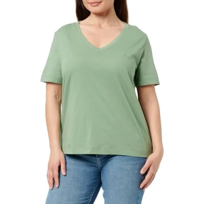 Image of GANT Shield V NECK Basic Tshirt, Women&#039;s, Size: XXL, Kalamata green