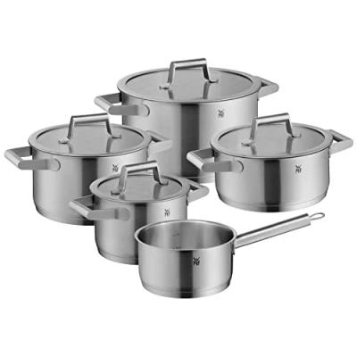 Image of WMF Comfort Line 5 Piece Induction Saucepan Set with Glass Lid, Matt Cromargan Stainless Steel, Scale, Pots Set, Stackable, Uncoated