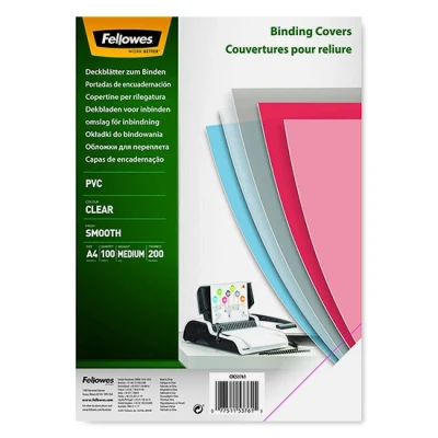 Image of Fellowes A4 Binding Cover 200 Microns PVC Covers Pack of 100 Transparent