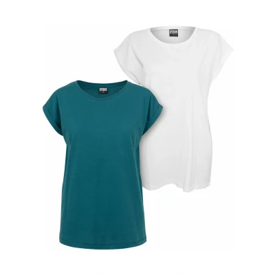 Image of Urban Classics Extended Shoulder 2PACK Basic Tshirt, Women&#039;s, Size: XS, Teal white