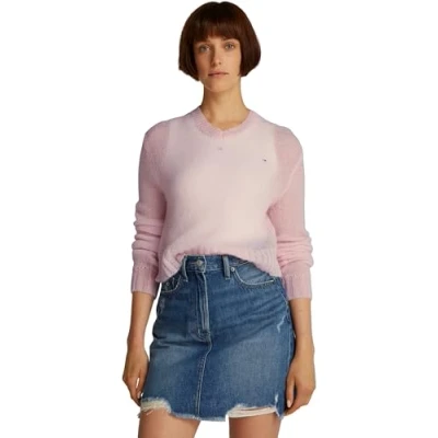 Image of Tommy Jeans V NECK Jumper, Women&#039;s, Size: XL, Precious pink