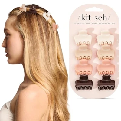 Image of Kitsch Recycled Plastic Mini Puffy Rosewood Claw Clips 8 Piece Set