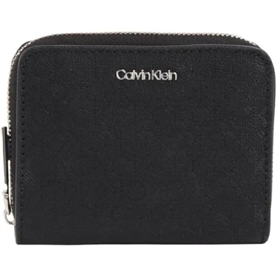 Image of Calvin Klein Medium ZIP Around MONO Wallet, Women&#039;s, Size: One Size, Black