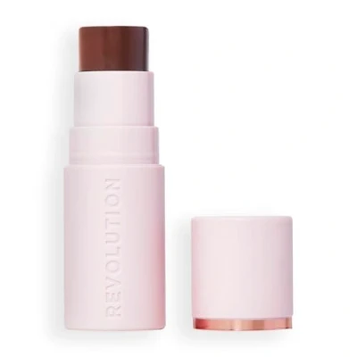 Image of Revolution Skin Silk Bronzer Stick Restorative Colour for Cheeks, Eyes and Lips Cream to Powder Formula Vegan &amp; Cruelty Free Dark Cocoa 4.5 g