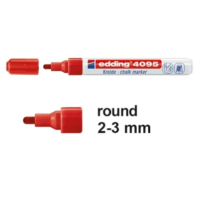 Image of edding 4095 chalk marker red 10 pens round tip 2 3 mm medium tipped wet wipe pen for chalkboards, windows, glass, mirrors liquid opaque coverage