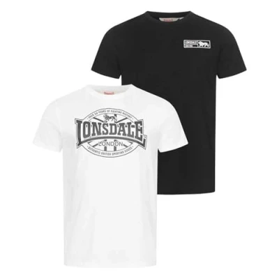 Image of Lonsdale Normale Passform Doppelpack Print Tshirt, Men&#039;s, Size: Medium, Black white