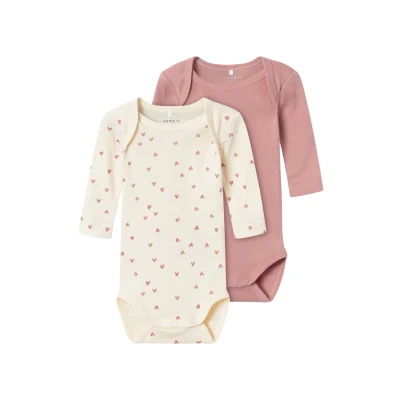 Image of NAME IT Baby Girls&#039; Nbfbody 2P Ls Buttercream Hearts Noos, Buttercream, 68