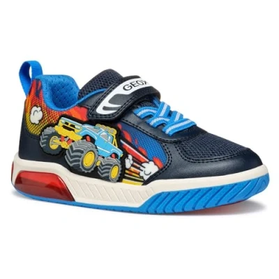 Image of Geox Light UP INEK BOY Trainers for kids, Size: 3, Navy/light blue Imitation leather/ textile