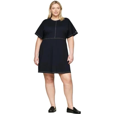 Image of Tommy Hilfiger Curve Global Stitch Jersey dress, Women&#039;s, Size: 18, Desert sky