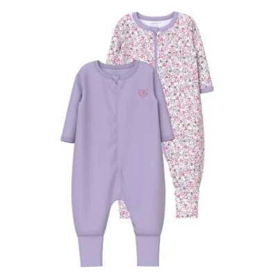 Image of Name it Nbfnightsuit ZIP Petit Flower 2 PACK Pyjamas for kids, Size: 0 1m, Pastel lilac