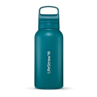 Image of LifeStraw Go Series — Insulated Stainless Steel Water Filter Bottle for Travel and Everyday Use Removes Bacteria, Parasites Microplastics, Improves Taste, 1L Laguna Teal