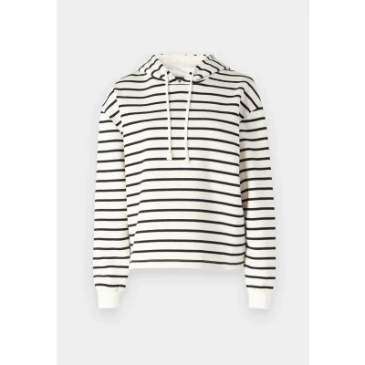 Image of PIECES Women&#039;s Pcchilli Ls Hoodie Stripes Noos Hooded Sweatshirt, Cloud Dancer/Stripes: Black, XL
