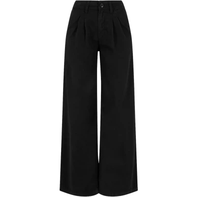 Image of Urban Classics Women&#039;s Ladies Organic Pleated Cotton Pants Trouser, Black, W26, 24