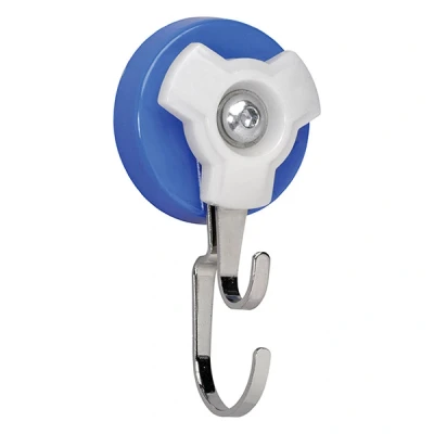 Image of Maul Magnet with Carousel Double Hook, Round, Rotatable, Steel/Plastic, 18 kg Holding Power, 56 x 12 mm, Blue/White
