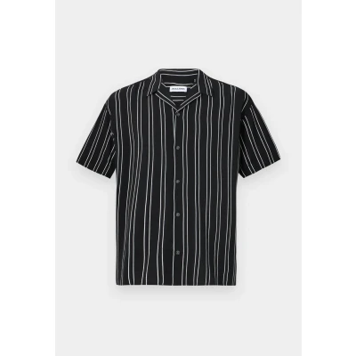 Image of Jack &amp; Jones Jjejeff Stripe Resort SS SN Shirt, Men&#039;s, Size: Small, Black