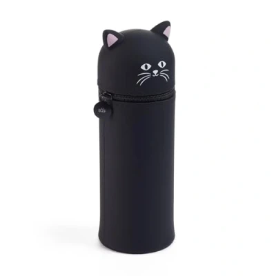 Image of Back2Fun Pencil Case, School Expandable Soft Texture Silicone Zipper Closure, Cat, 2 in 1 Convertible