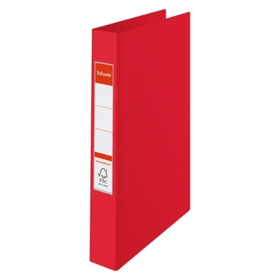 Image of Esselte 4 Ring Binder, PP, Holds up to 190 Sheets, Vivida Range, 42 mm Spine, 14459 A4, Red