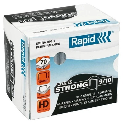 Image of Rapid 9/10mm Super Strong Staples, For Stapling 40 70 Sheets, Use with Heavy Duty Staplers, Galvanised Wire, Box of 5000, 24871200