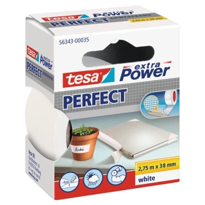Image of Tesa Extra Power Perfect White Fabric Tape 2.75m 3 8mm
