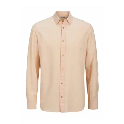 Image of JACK &amp; JONES Men&#039;s Jjesummer Shirt LS Sn Long Sleeve Shirt, Peach Parfait, XL