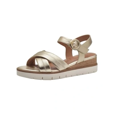 Image of Tamaris Damen Plateau Sandalen Leder Sommer; LIGHT GOLD/metallic; 40 EU