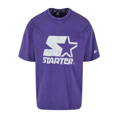 Image of Starter LOGO Oversize TEE Print Tshirt, Men&#039;s, Size: Medium, Purple acid washed