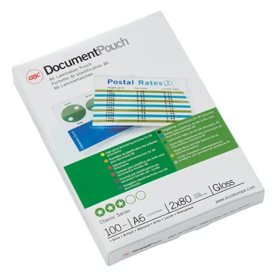 Image of GBC A6 2x80 Micron Gloss Laminating Pouches, Pack of 100, IB585067