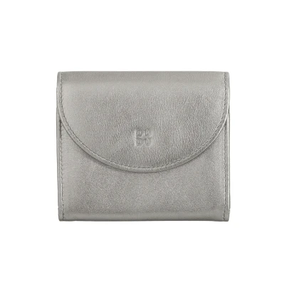 Image of DUDU MINI IN VERA CON ZIP Chiusura A Bottone Compatto Wallet, Women&#039;s, Size: One Size, Argento