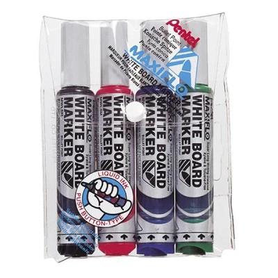 Image of Pentel 6.0mm Bullet Tip Wallet 4 Maxiflo White Board Marker Liquid Ink Black/Red/Blue/Green