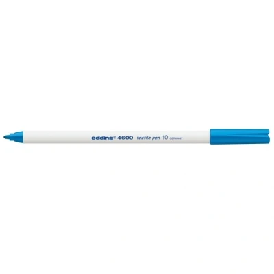 Image of edding 4600 textile pen light blue box of 10 round nib 1 mm permanent fabric pens for drawing on textiles, wash resistant to 60 C