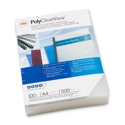 Image of GBC ESP425500 PolyClearView Binding Covers Polypropylene 500 µm Pack of 100 Transparent