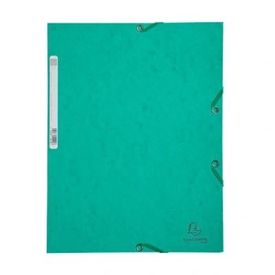 Image of Exacompta Ref 55503SE Elasticated 3 Flap Folders Suitable for Holding A4 Documents, 400gsm Glossy Card, Spine Label Identification Green (Single)