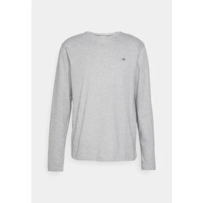 Image of GANT Men&#039;s REG Shield LS T Shirt, Grey Melange, 4XL, 4XL